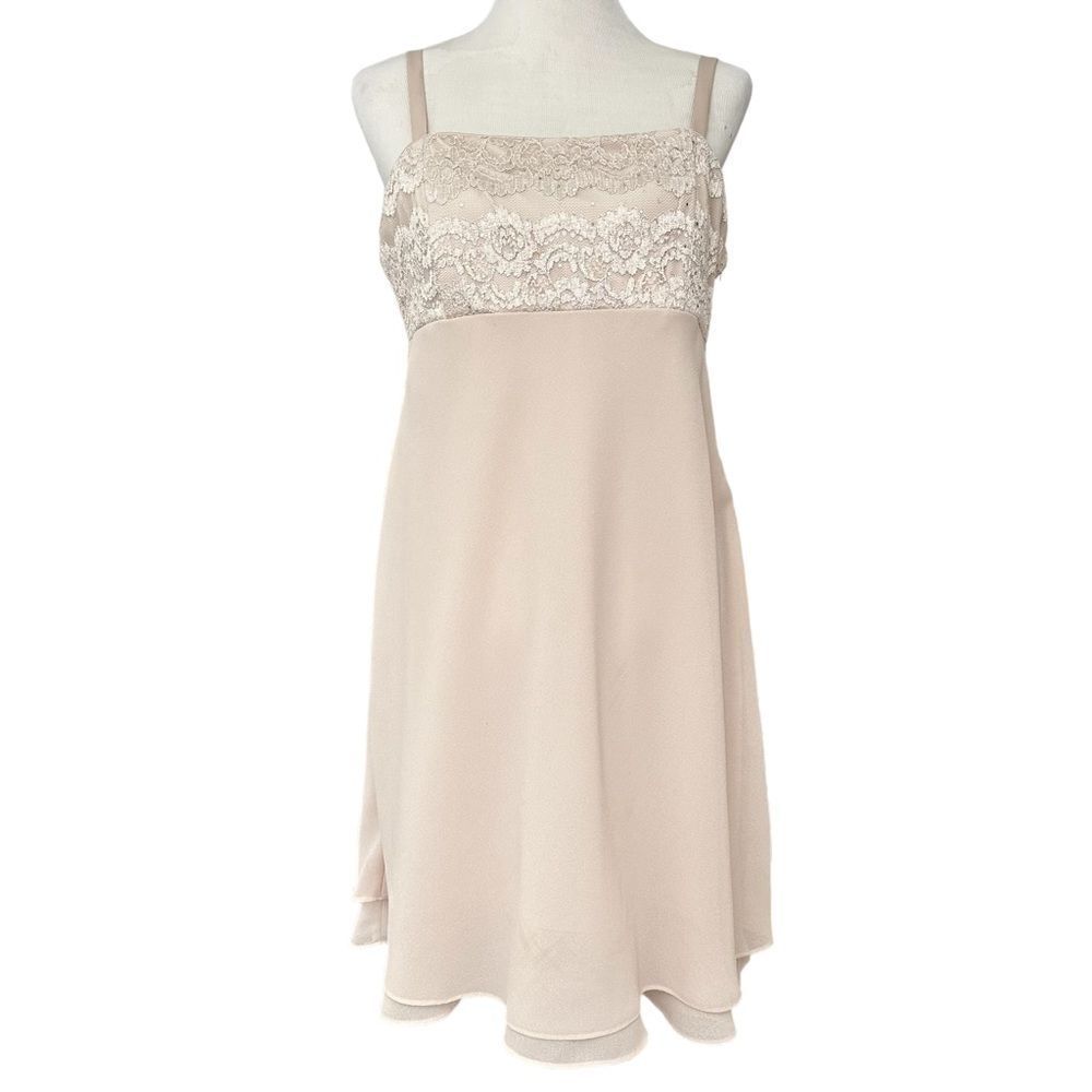 Formal Neutral Prom Wedding Sleeveless Lace Y2K Beaded Flowy Sheer Mini Dress